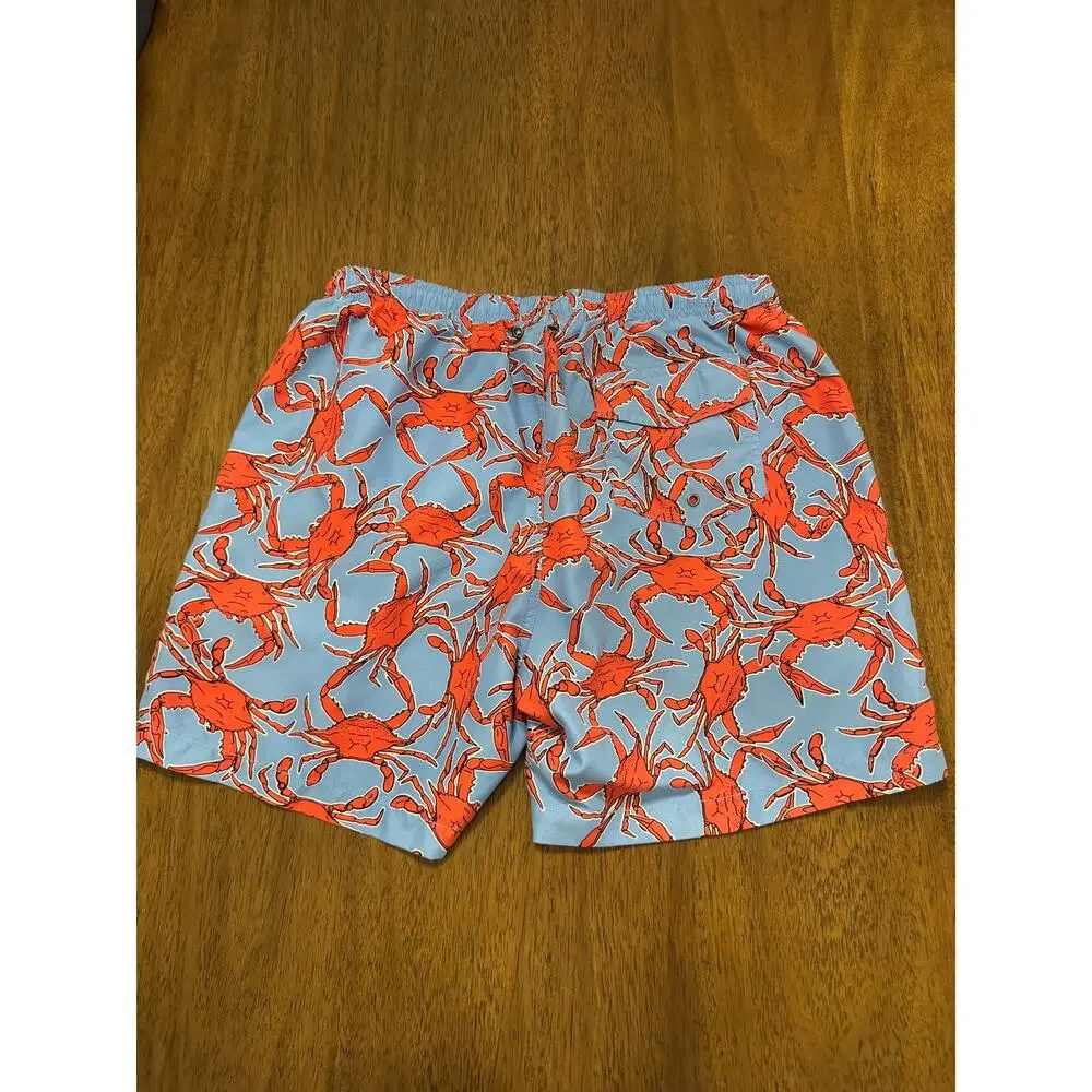 Charleston Threads Blue Orange Crab Print Swim Trunks - Men’s L